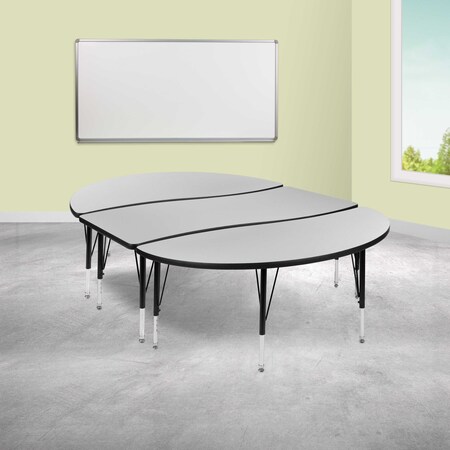 Flash Furniture Oval 60 W, 86 L, 25.25 H, Chrome, Laminate, Particleboard, Steel, Grey XU-GRP-A3060CON-60-GY-T-P-GG